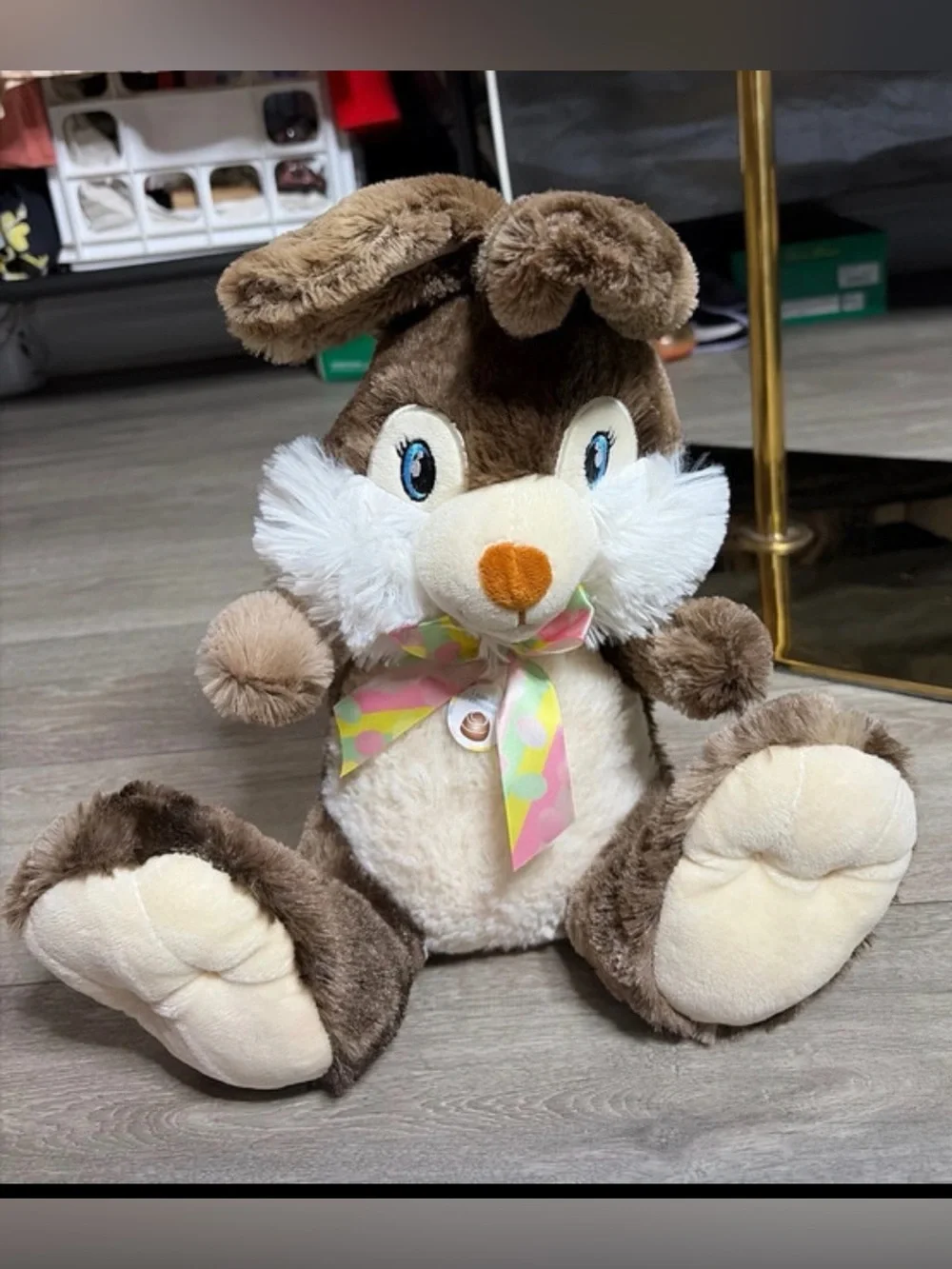 Scented Plush Brown Bunny with Pastel Bow - Soft Stuffed Animal for Kids